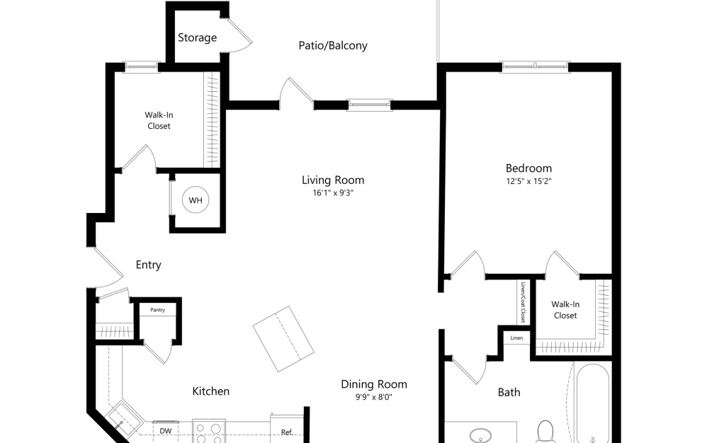 A3 - 1 bedroom floorplan layout with 1 bathroom and 931 square feet