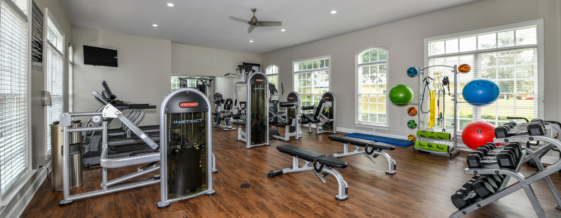 a gym with exercise equipment